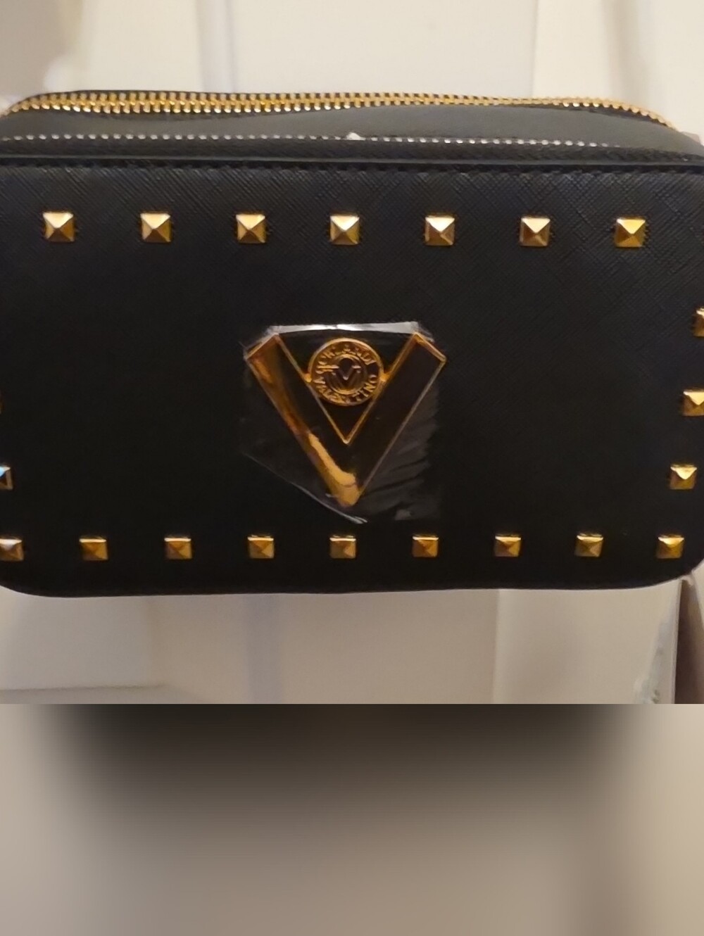 Valentino Orlandi Black Crossbody with Gold Studs NWT